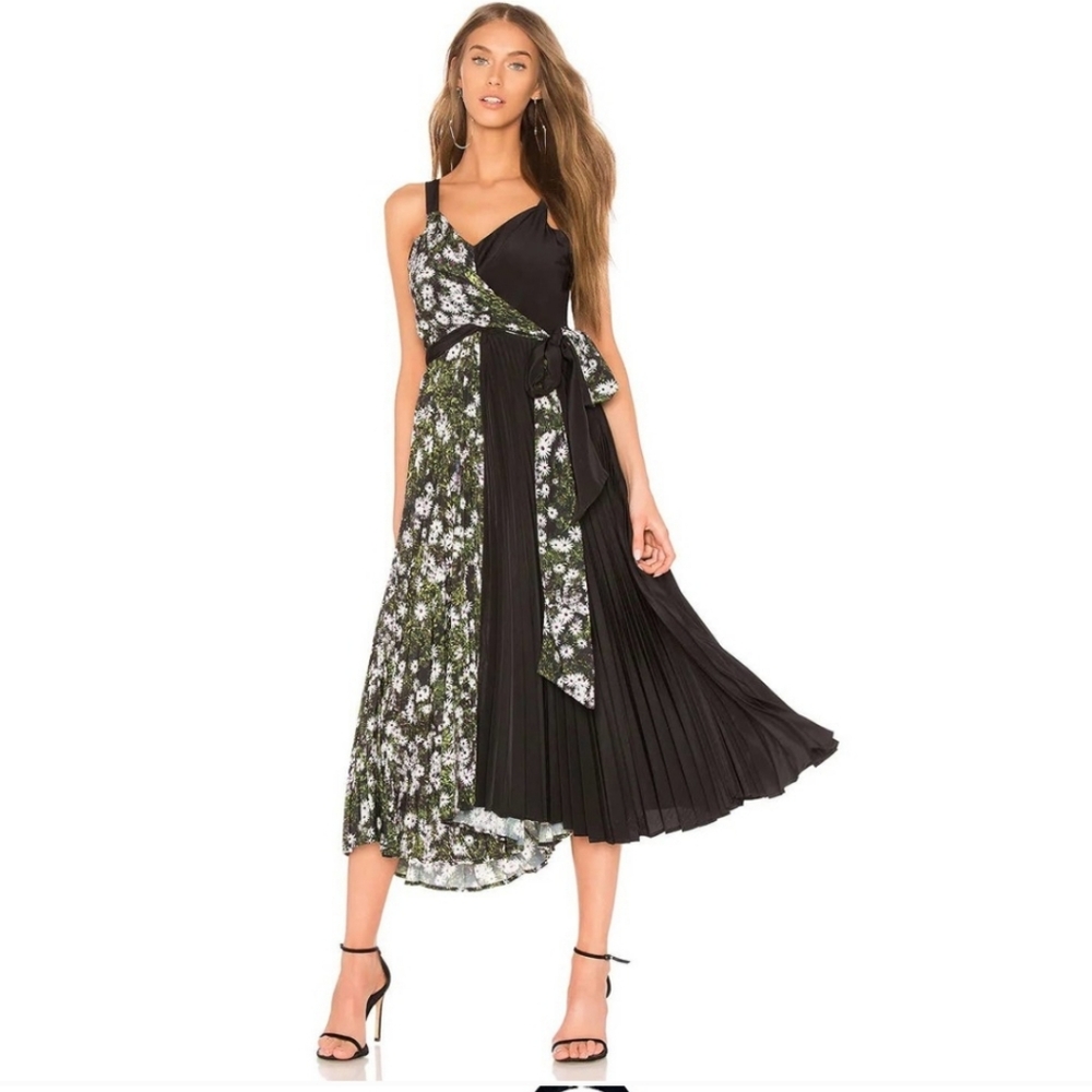 DELFI COLLECTIVE Camille Color Block Floral Pleated Dress Women's Size Large